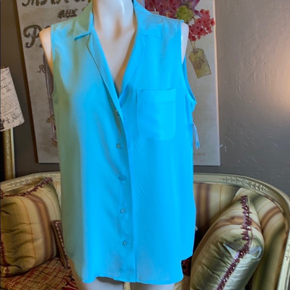 Equipment Turquoise Button-Down Sleeveless Blouse